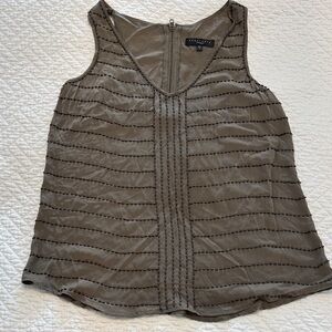 Sanctuary Olive Beaded V-Neck Silk Sleeveless Tank